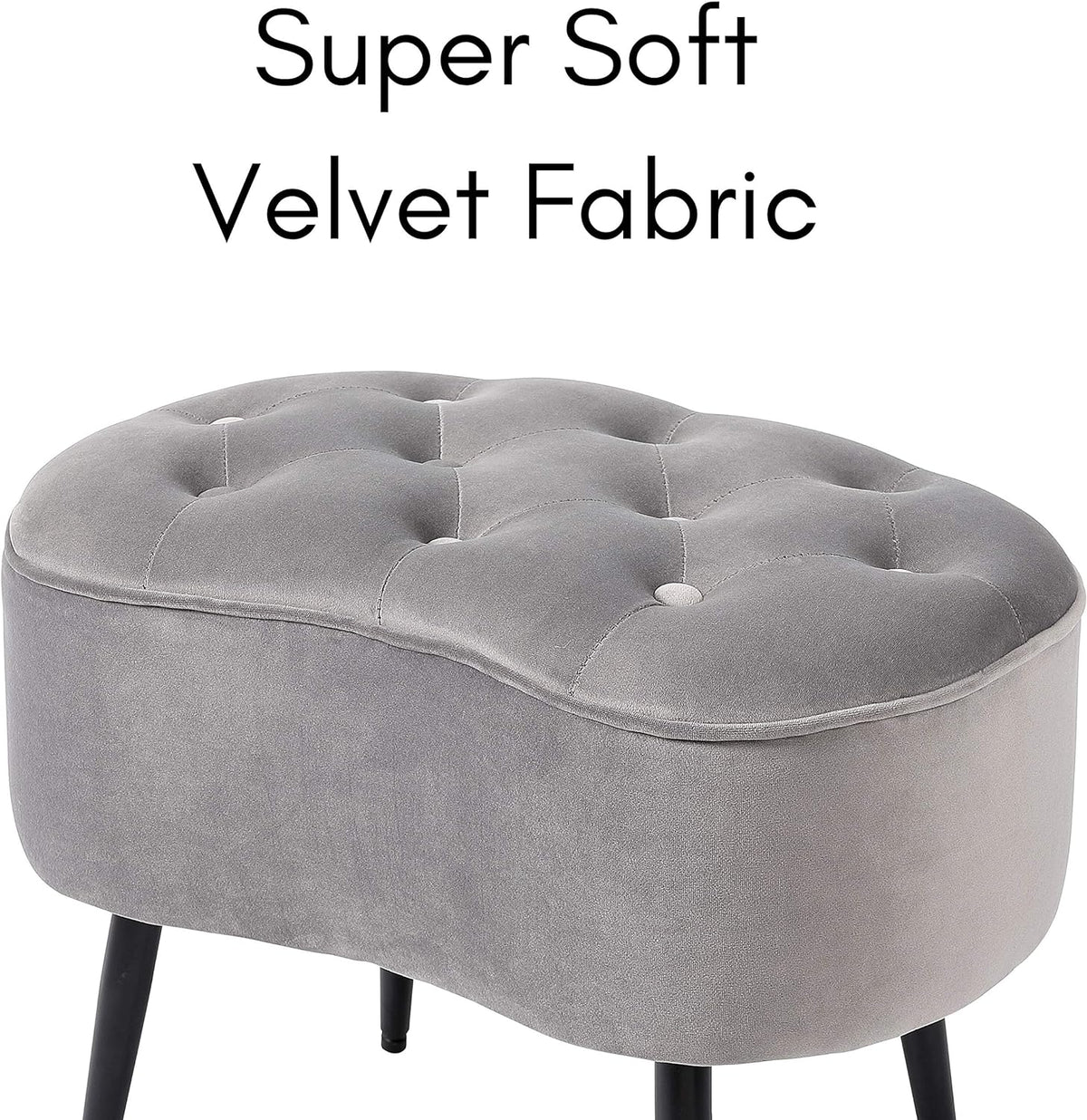 Grey Velvet Ottoman Foot Stool with Steel Legs A58046