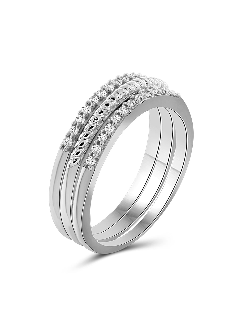 Sterling Silver Stacking Rings Set with White Diamond P5843