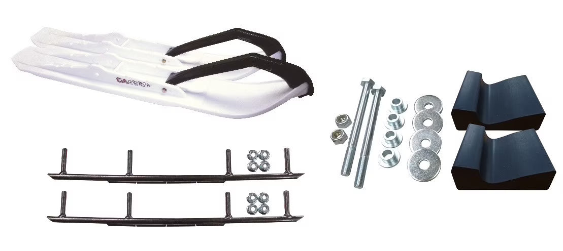 White XCS Snowmobile Skis with 8" Round Bars Complete Kit N210