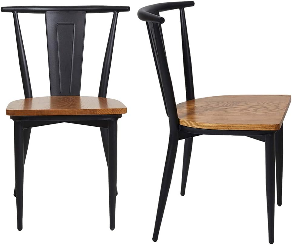 2 Set Dining Side Chairs with Wooden Seat and Metal Legs M339053