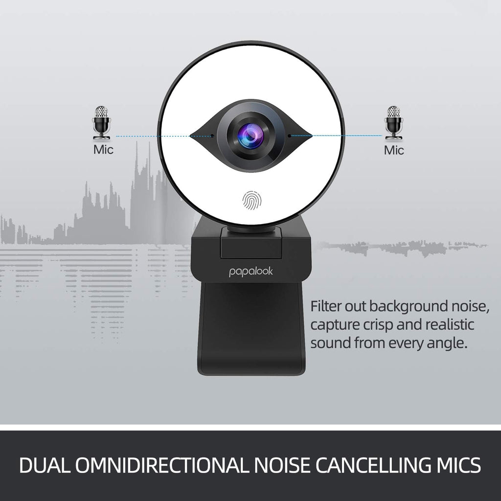1080P Webcam with Ring Light and Tripod, Stereo Microphone W7791