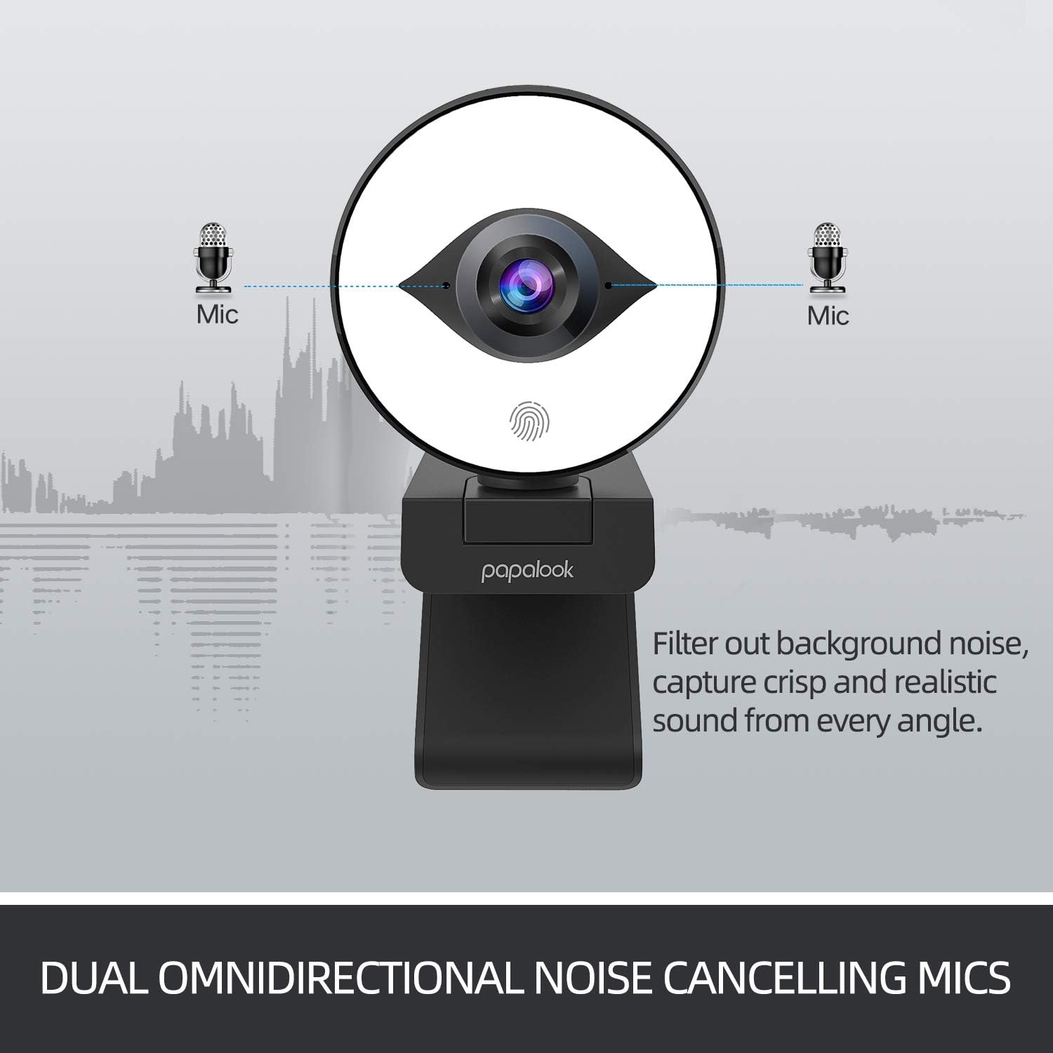 1080P Webcam with Ring Light and Tripod, Stereo Microphone W7791