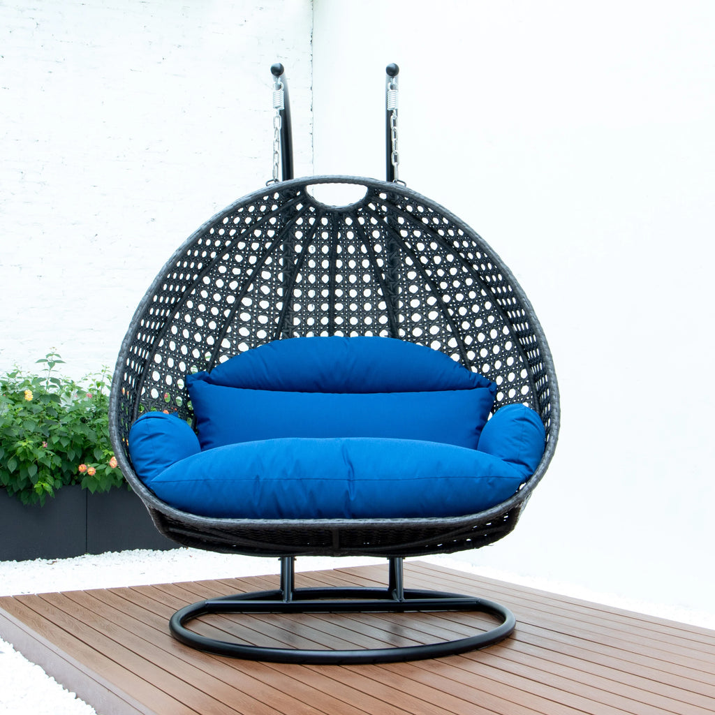 Blue Wicker Hanging Egg-Shaped Swing Chair R210235
