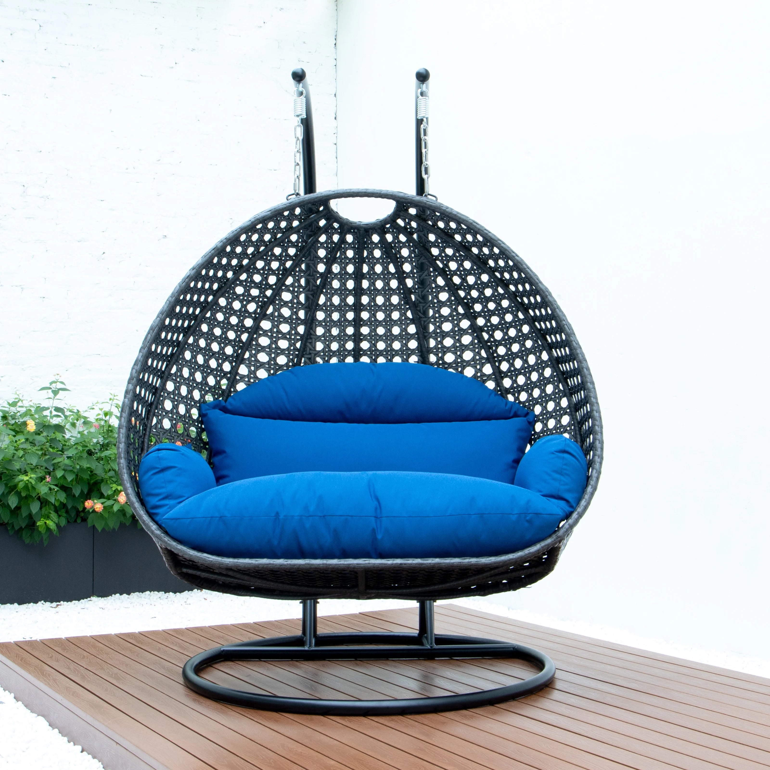 Blue Wicker Hanging Egg-Shaped Swing Chair R210235