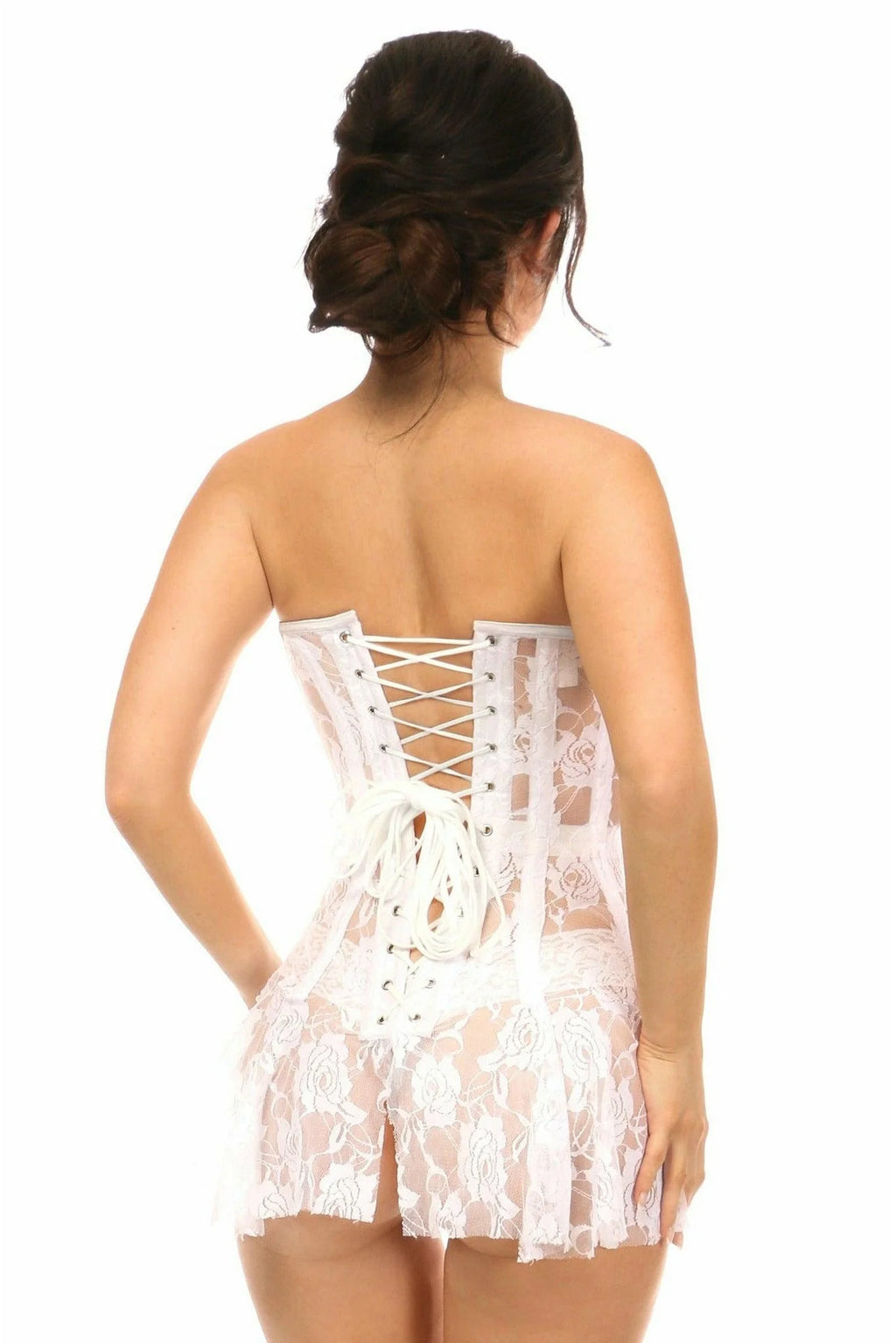 White Sheer Lace Corset Dress E84242