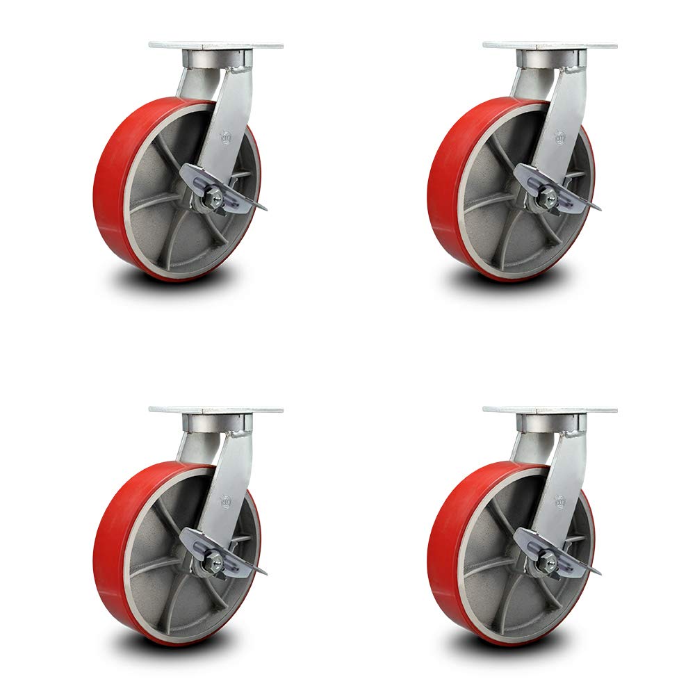 Red Polyurethane Tread Swivel Caster with Bolt on Swivel Lock O1715
