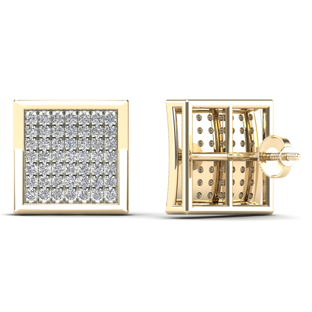 14K Yellow Gold Diamond Square Stud Earrings J8009