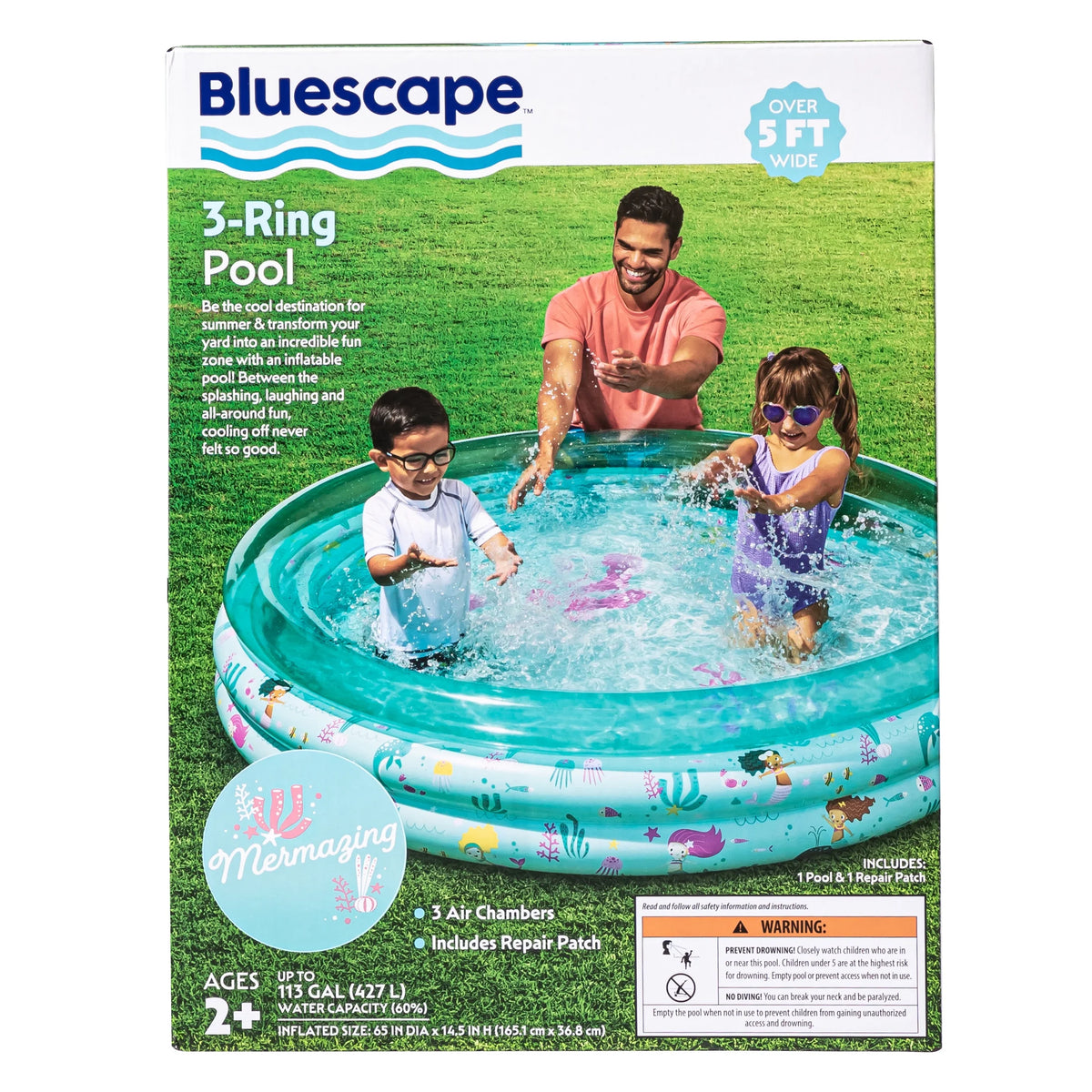 Blue Mermaid 3-Ring Inflatable Swimming Pool C1425