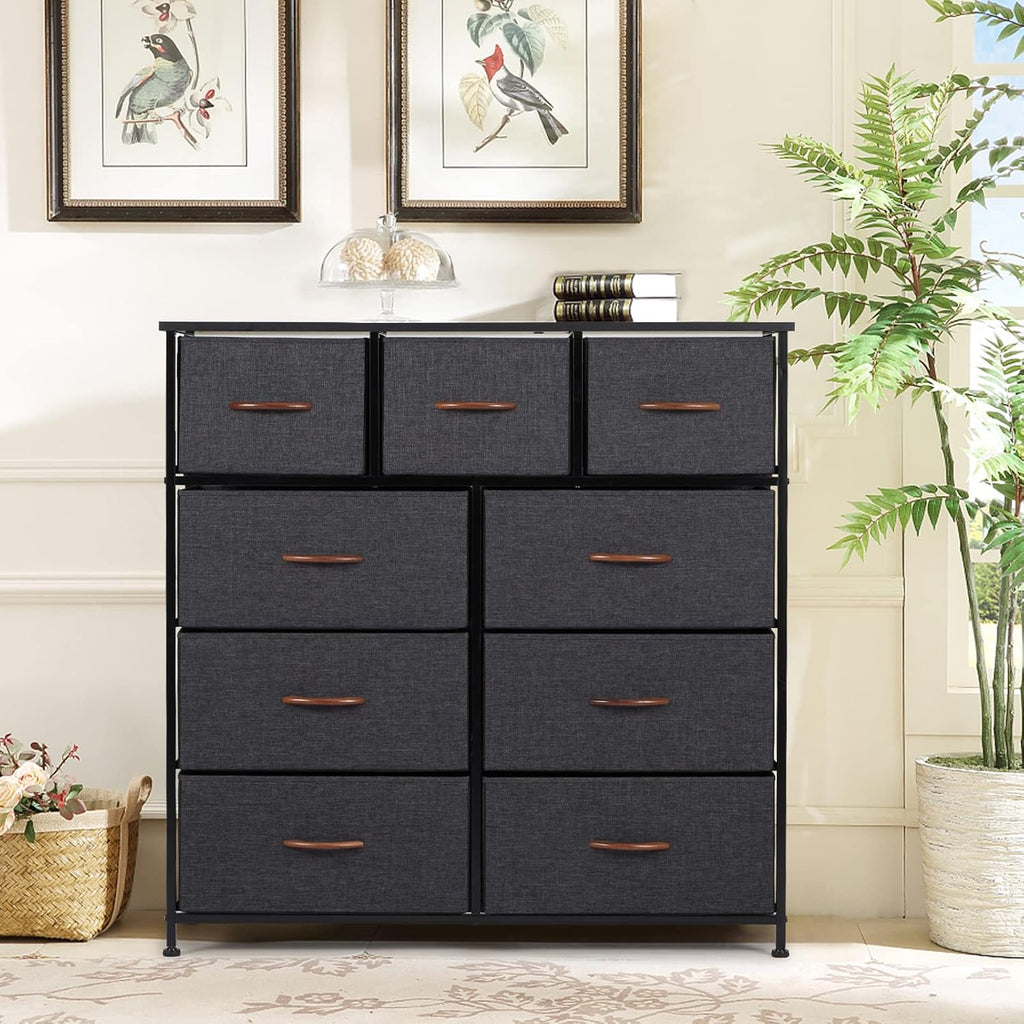 Grey 9 Drawer Dresser with Steel Frame and Wooden Top I26131