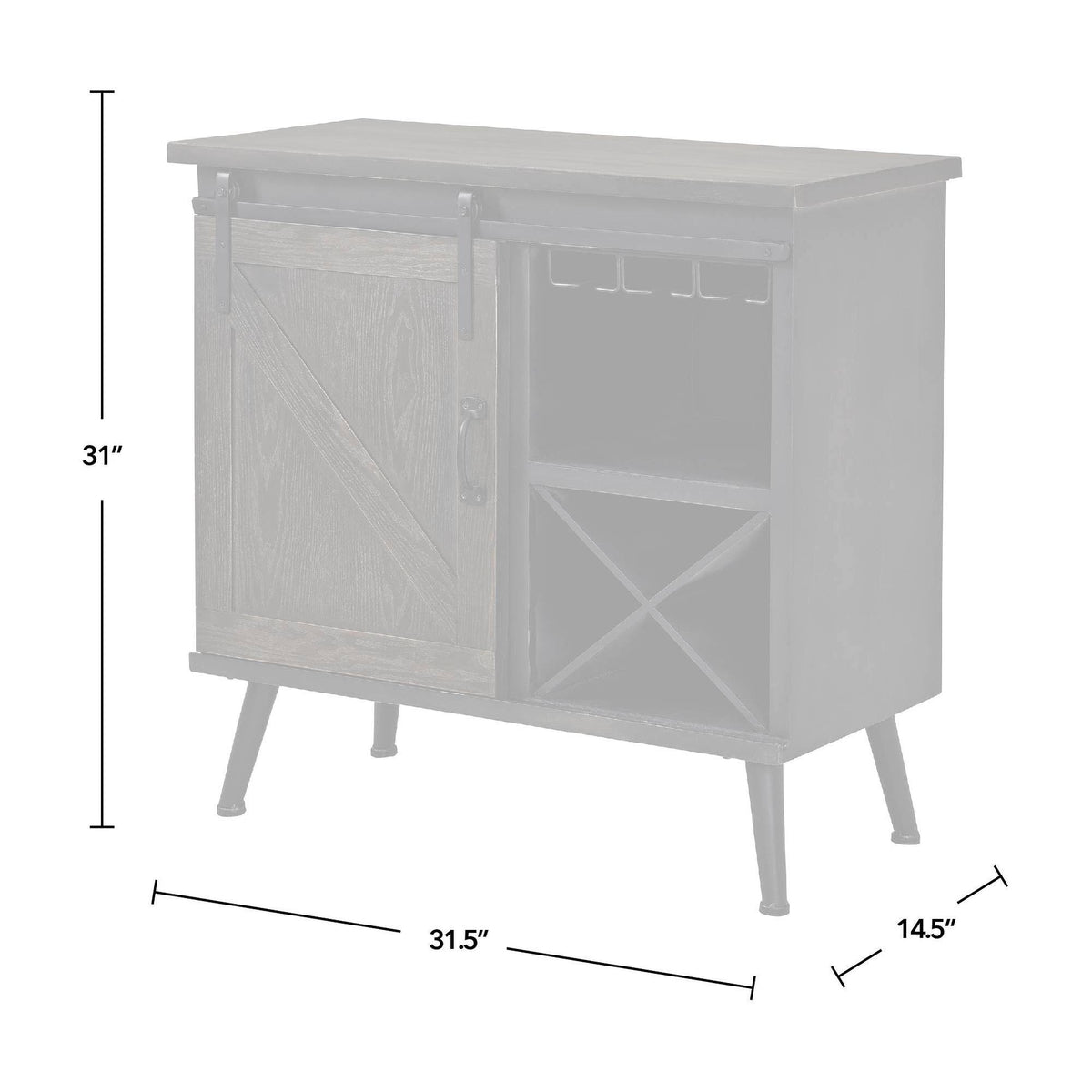 Dark Brown Wood Barn Door Bar Cabinet K3969