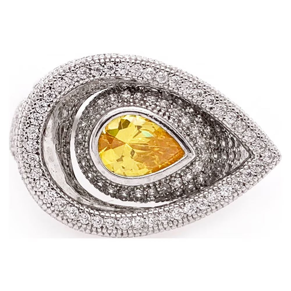 Pear Cut Fancy Yellow Engagement Ring Rhodium Plated Sterling Silver Ring A85171