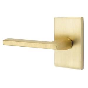 Satin Brass Left Handed Door Lever with Rectangular Rose X633