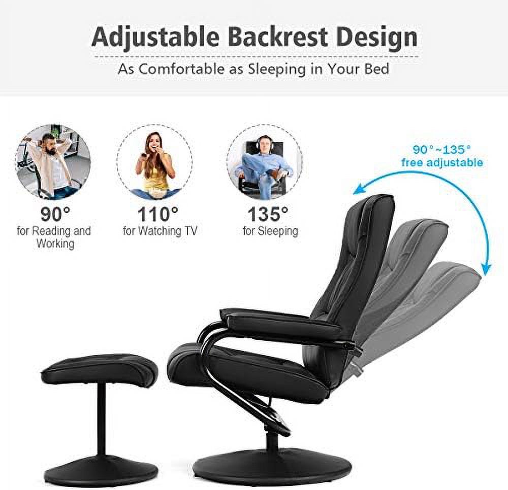 Swivel Recliner Chair with Footrest Stool Ottoman Set Black I37150