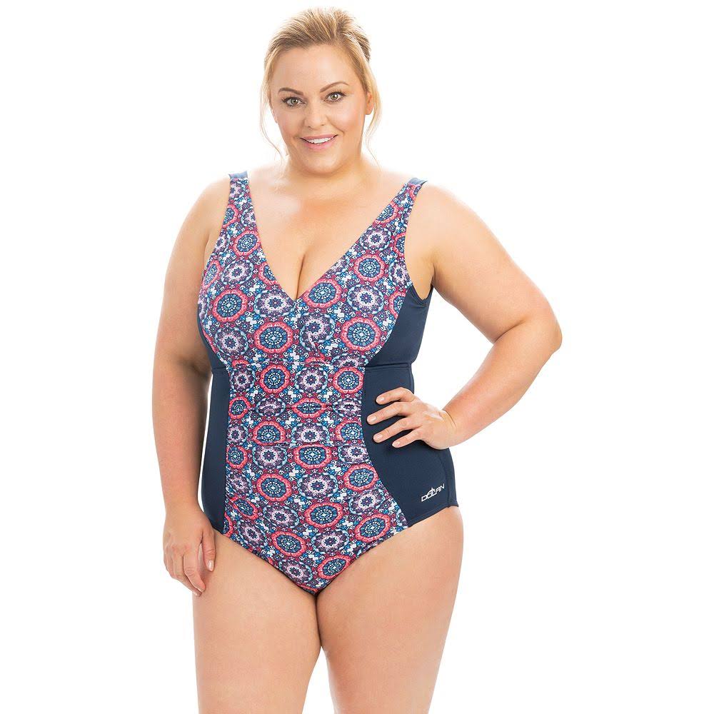 Mosaic V-Neck 1-Piece Swimsuit, Size 16 N8587