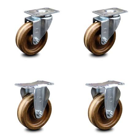 4 inch High Temp Phenolic Wheel Swivel Top Plate Caster Set with 2 Rigid B8340