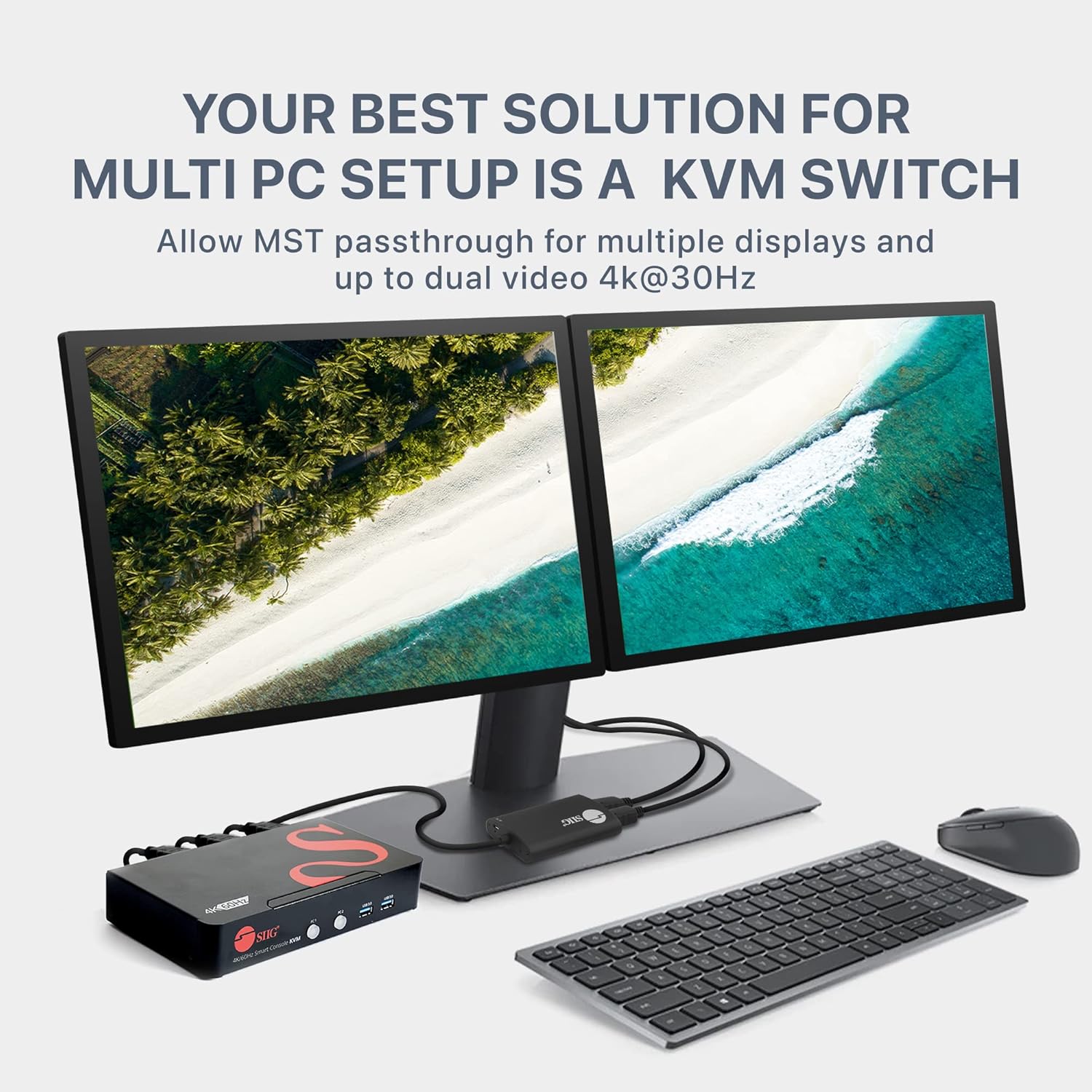 4K DisplayPort KVM Switch with Audio and Microphone, USB 3.0 x4, USB 2.0 x2, Cables Included, Metal Housing Z534126