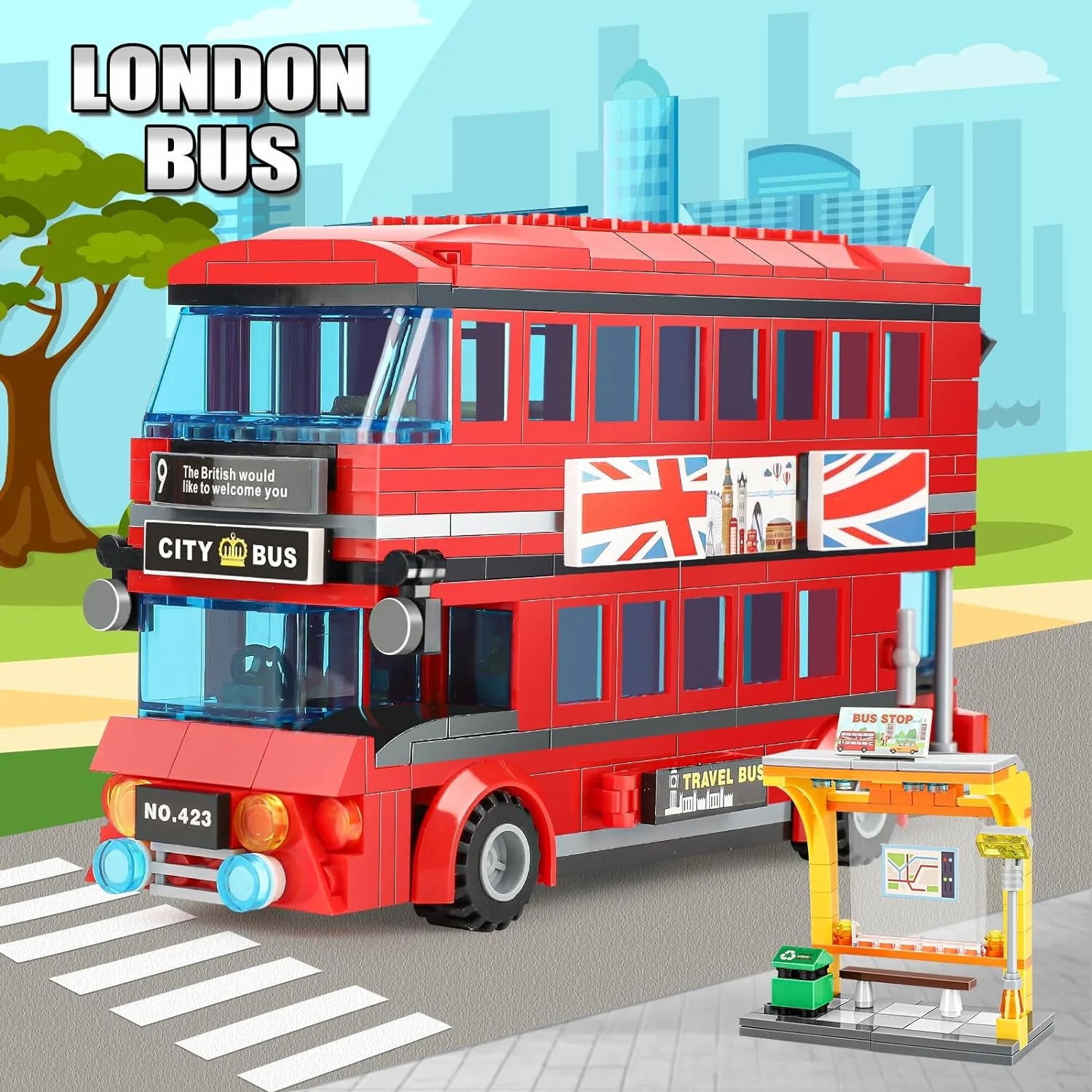 458 Pcs Double Deckers London Bus Station Building Blocks Set T560