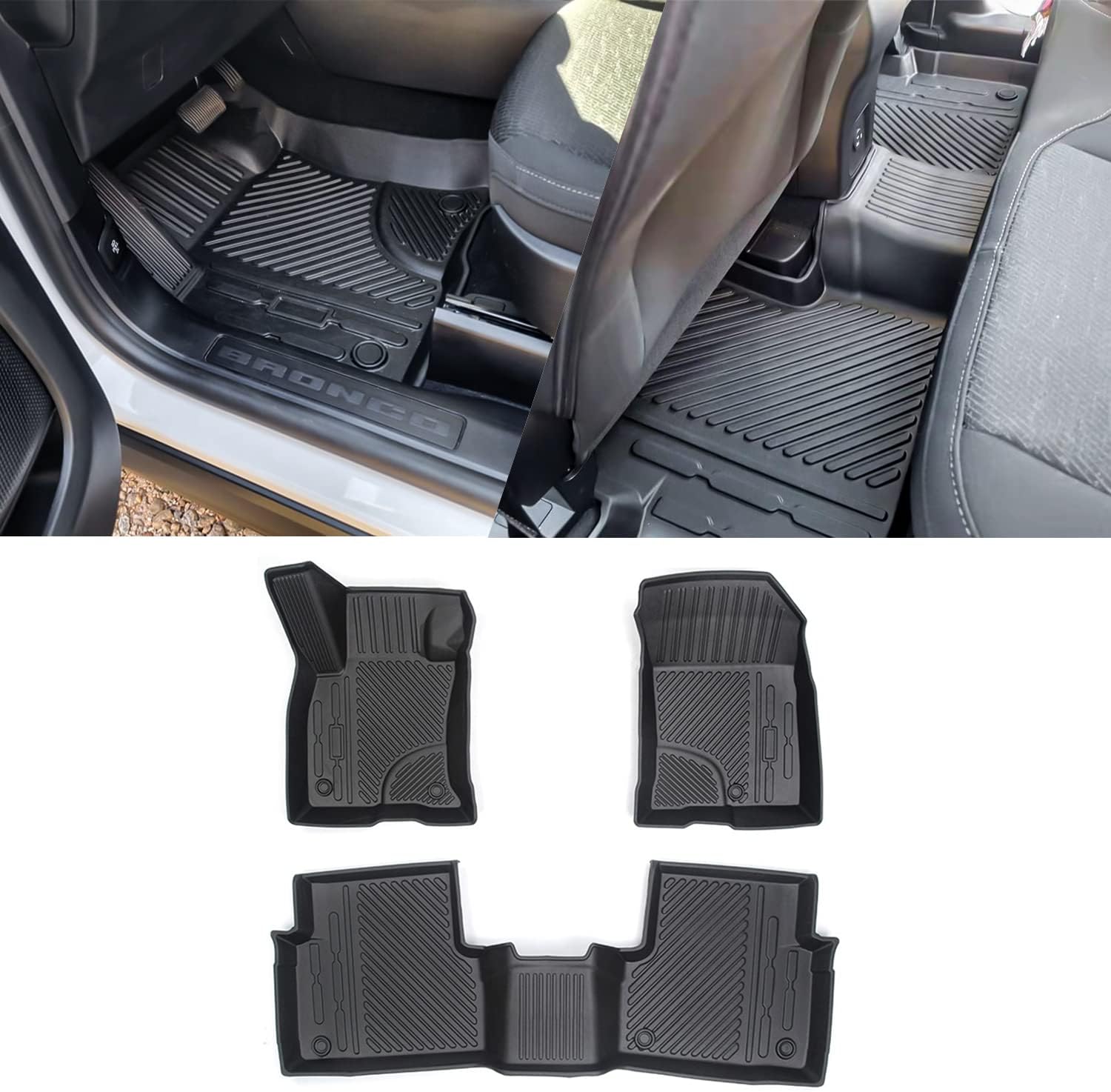 Black TPE Floor Liners for 4-Door Bronco 2021-2022, 1st and 2nd Row J568