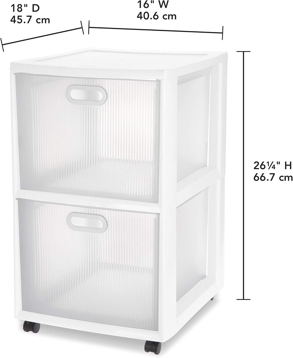 White 2 Drawer Cart with Clear Drawers and Black Casters, 2-Pack I588