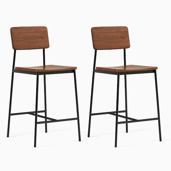 Rustic Counter Stool, Walnut, Antique Bronze, Set of 2 S588