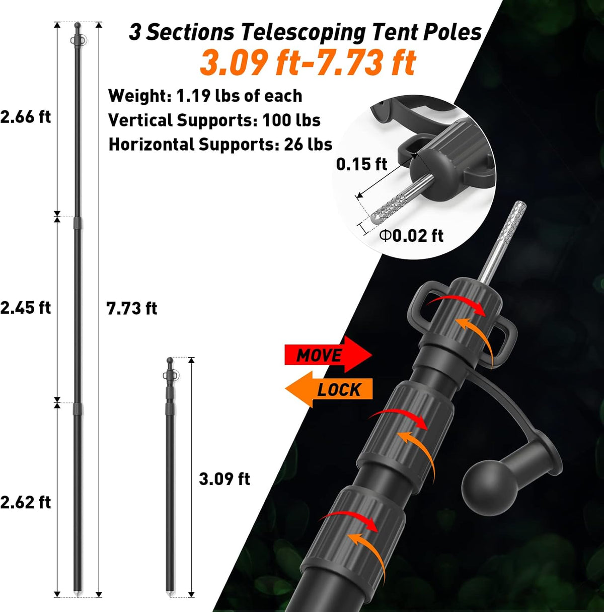Telescoping Aluminum Camping Poles Set of 2 Z382