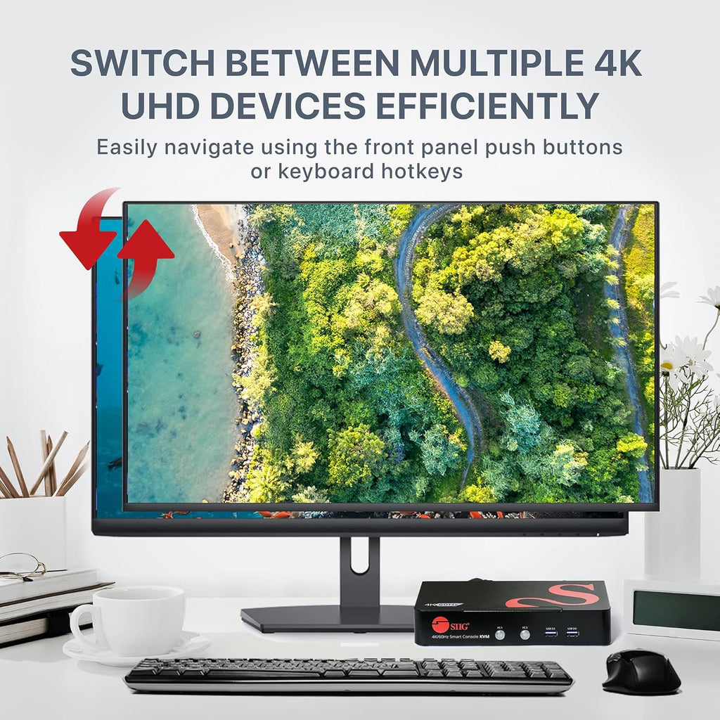 4K DisplayPort KVM Switch with Audio and Microphone, USB 3.0 x4, USB 2.0 x2, Cables Included, Metal Housing Z534126