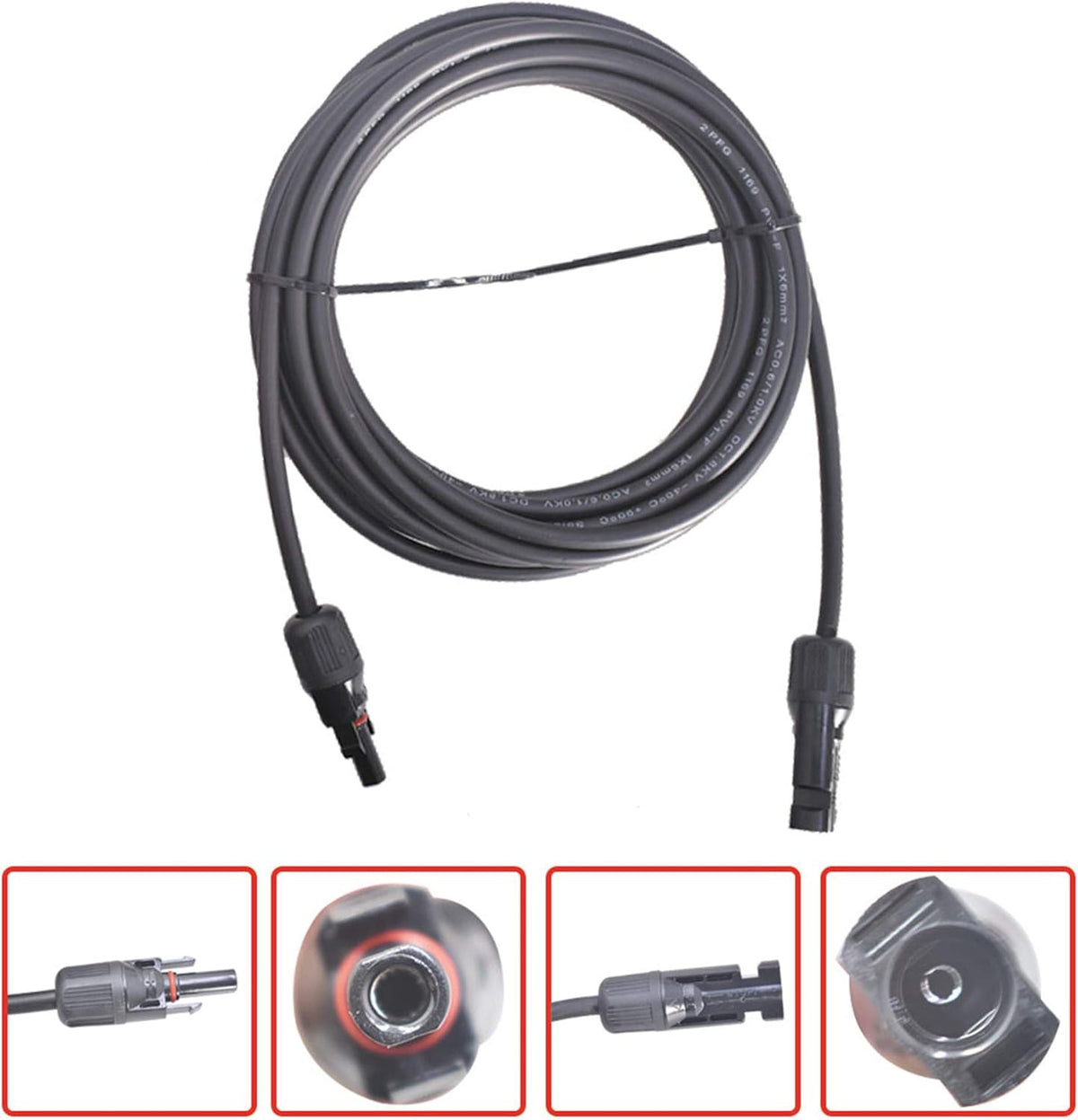 Black + Red 10 Gauge Solar Panel Extension Cable with Connector, Pack of 2 V6393