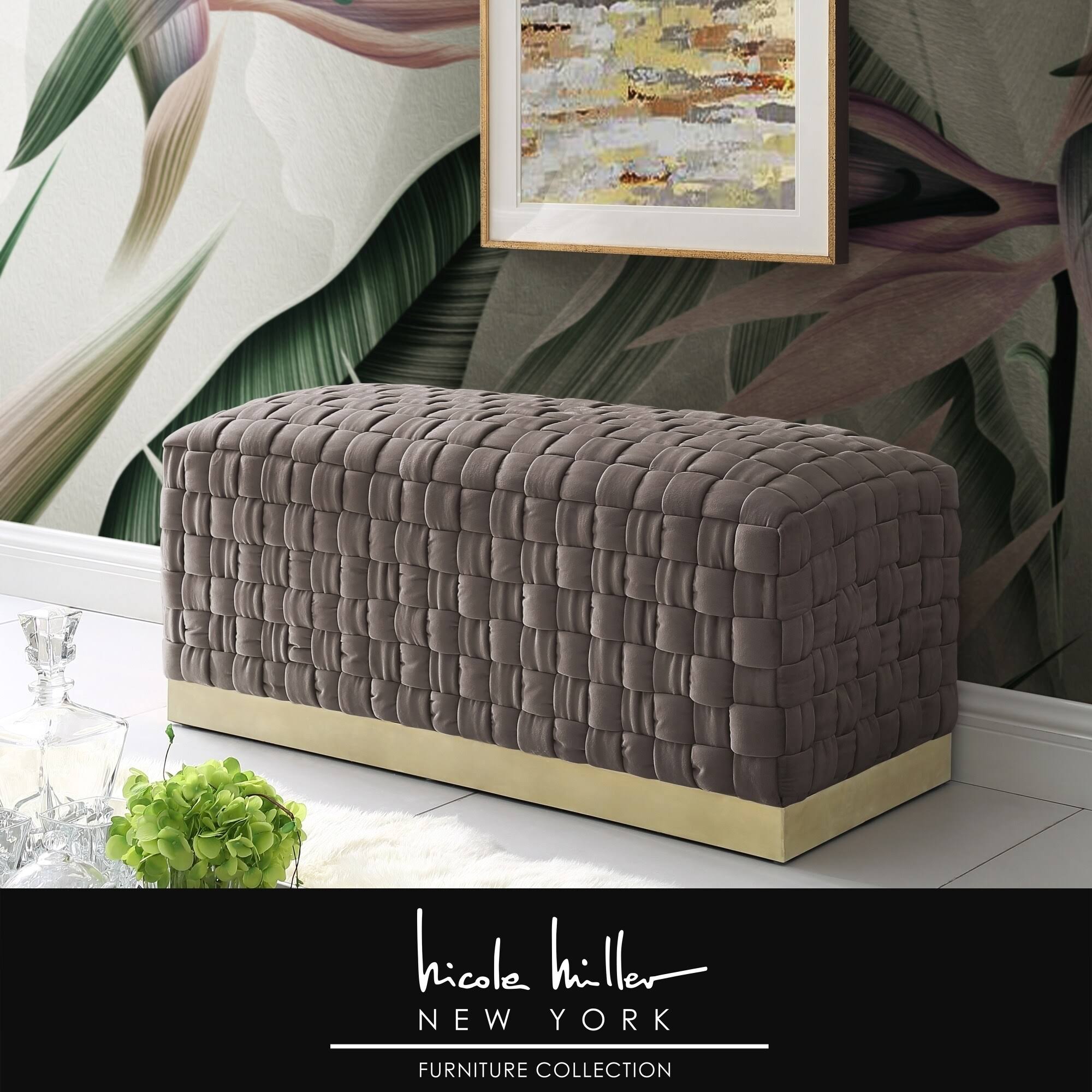 Lilac Gold Velvet Bench with Stainless Steel Base J7981