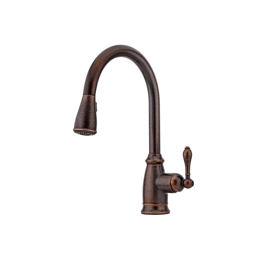 Rustic Bronze Single-Handle Pull-Down Sprayer Kitchen Faucet T7358