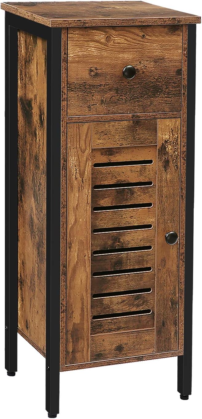 Rustic Brown Storage Cabinet with Drawer and Height-Adjustable Shelves V566