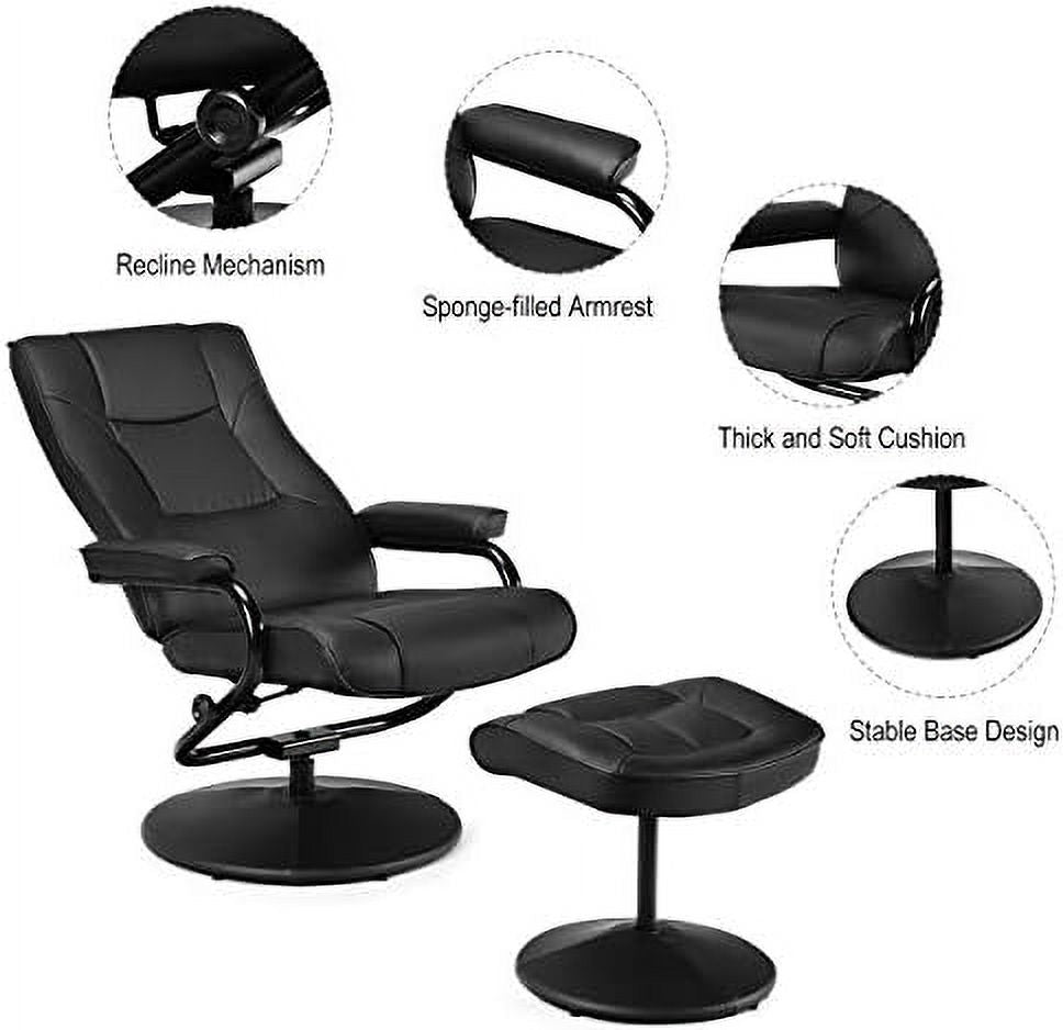 Swivel Recliner Chair with Footrest Stool Ottoman Set Black I37150