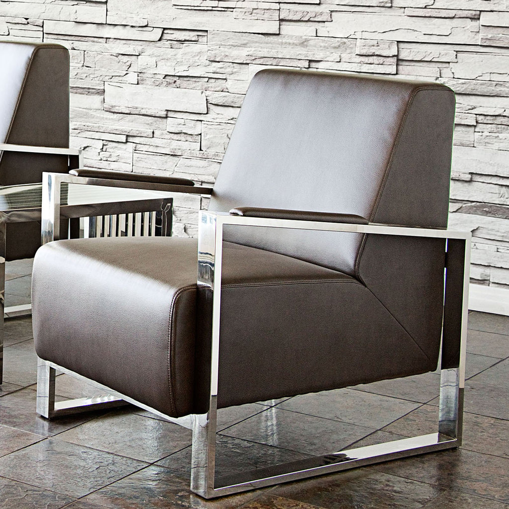 White Accent Chair with Stainless Steel Frame I878