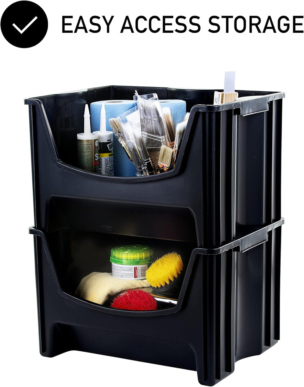 Black Pack of 3 Stackable Storage Bins F476