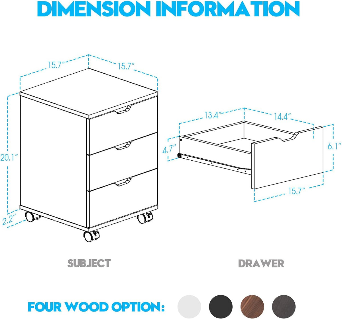 3 Drawer Wood Rolling Office Filing Cabinet V769