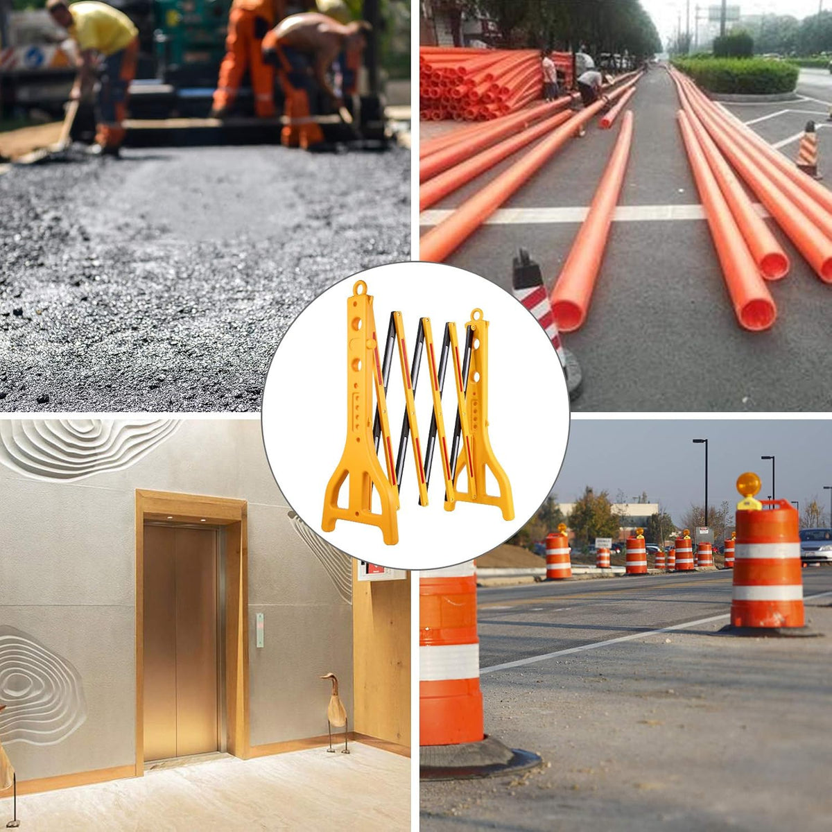 Expandable Mobile Plastic Safety Barricade 8.3ft Width 38” Height with Reflectors with 1 Chain N14036
