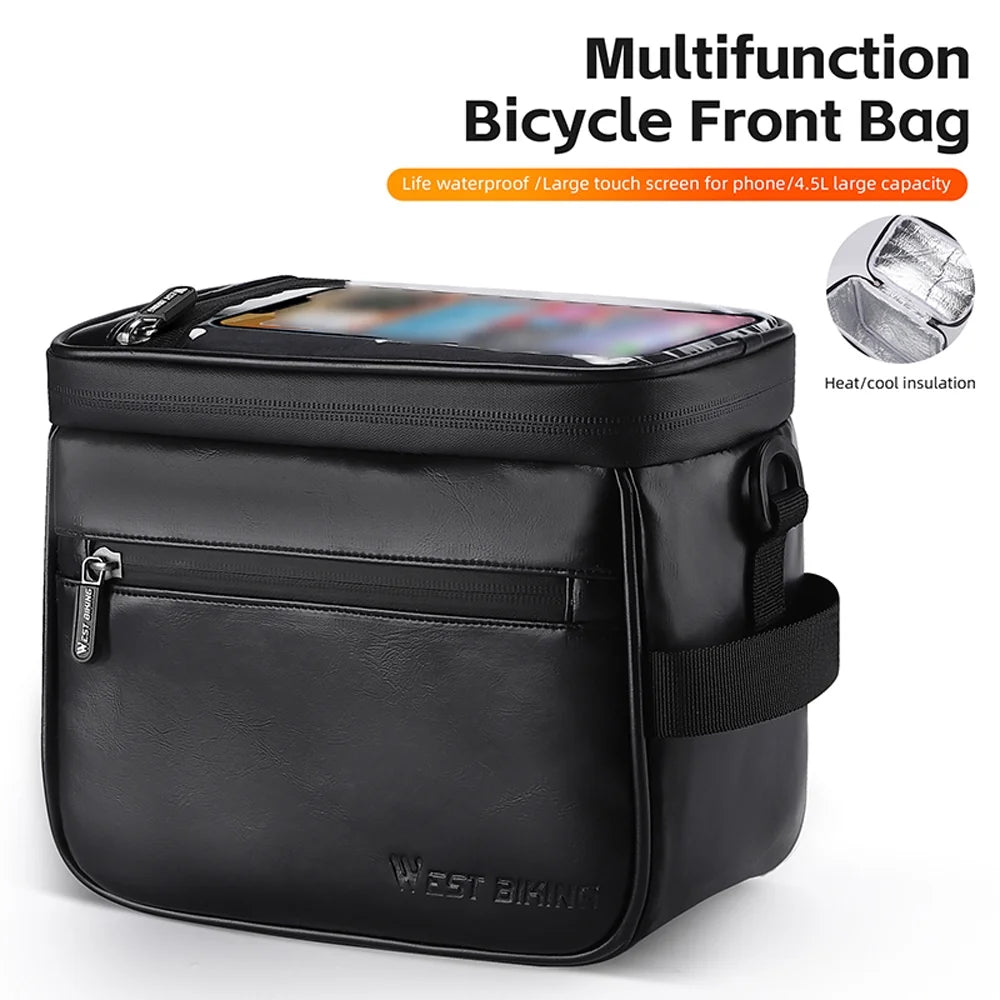Waterproof PU Leather Bike Front Bag with Touchscreen Phone Holder F889