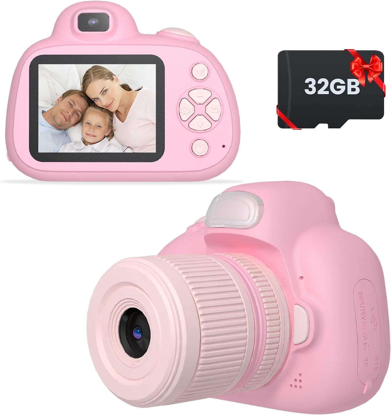 Kids Camera 2.4 inch IPS Screen with Flash 32G SD Card Pink P40075