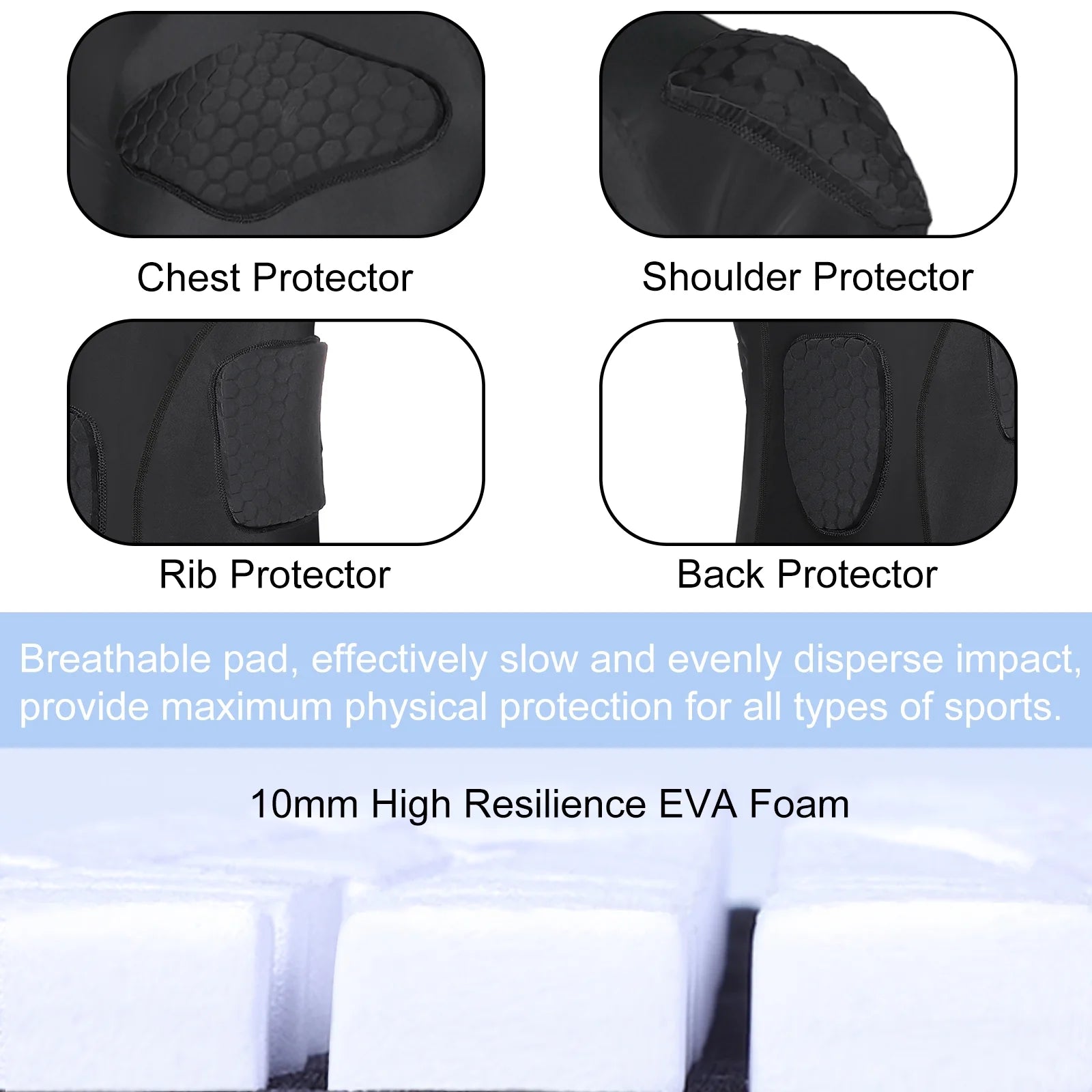 Men Padded Compression Football Shirt Chest Protector Size L I245713