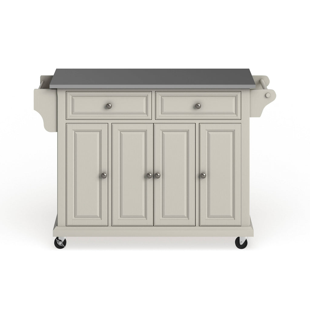 White Finish Stainless Steel Top Kitchen Cart and Island S559556