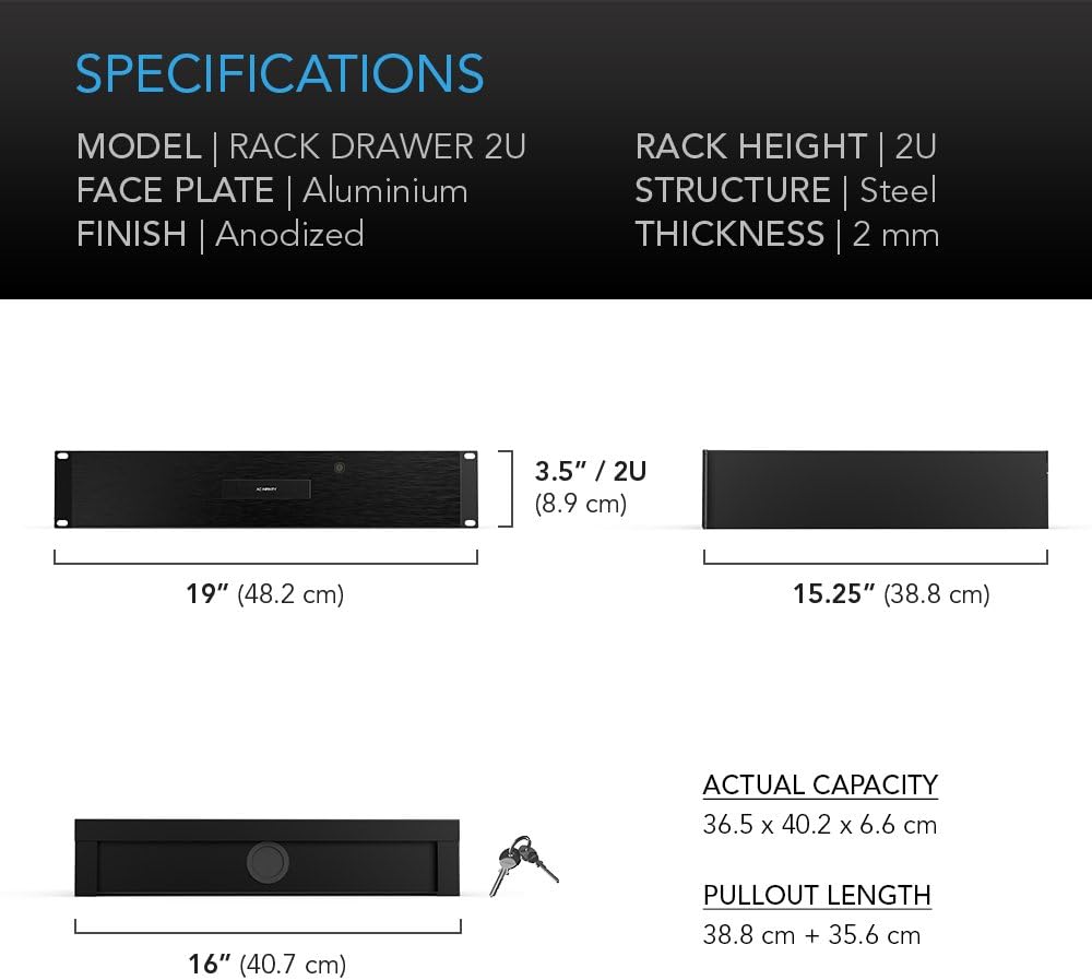 2U Rack Mount Drawer with Lock and Key for 19" Equipment Racks Z77586