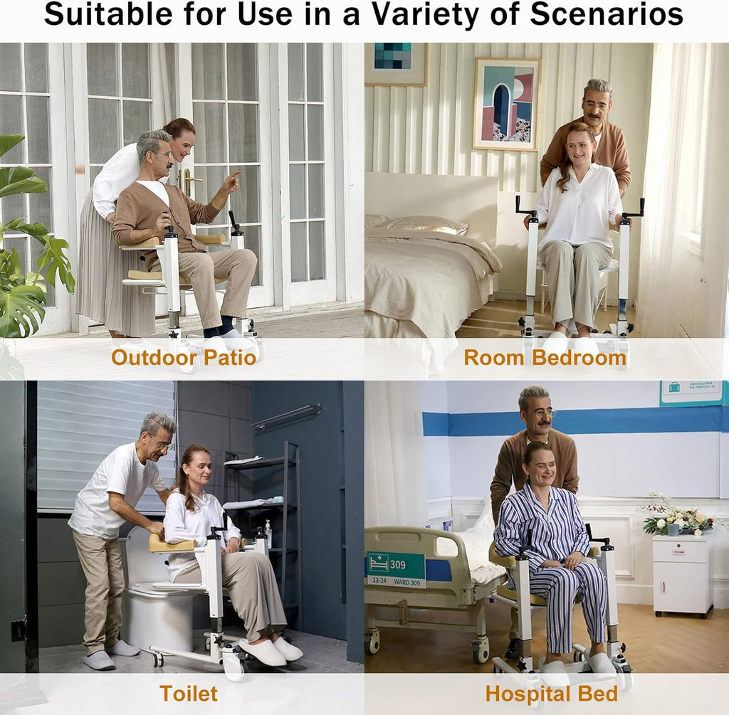 Patient Lift Wheelchair with 180 Split Seat, Bedside Commode D51046