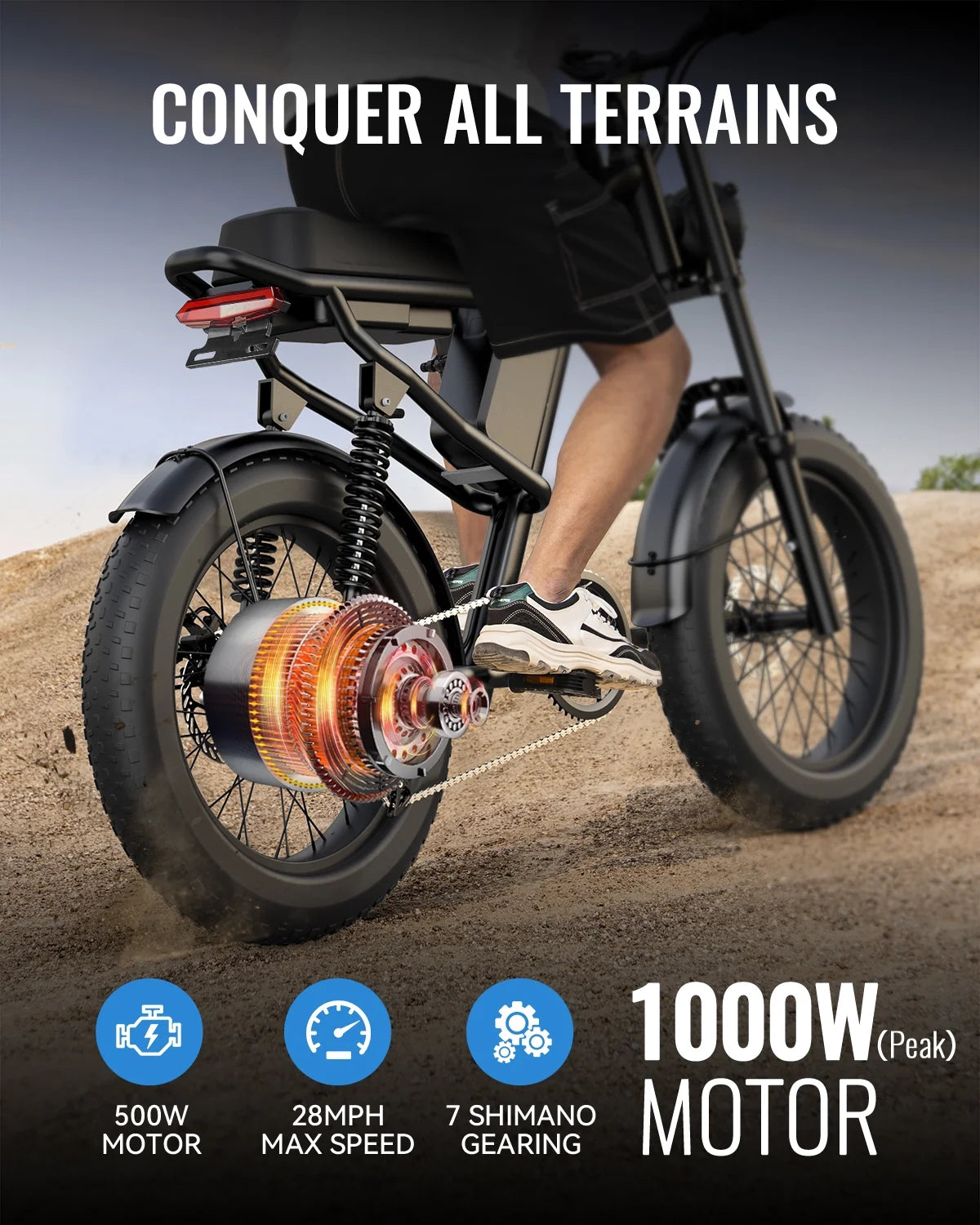Electric Dirt Bike with 20" Fat Tire, 500W Motor, 7-Speed, 48V 16AH Removable Battery F62489