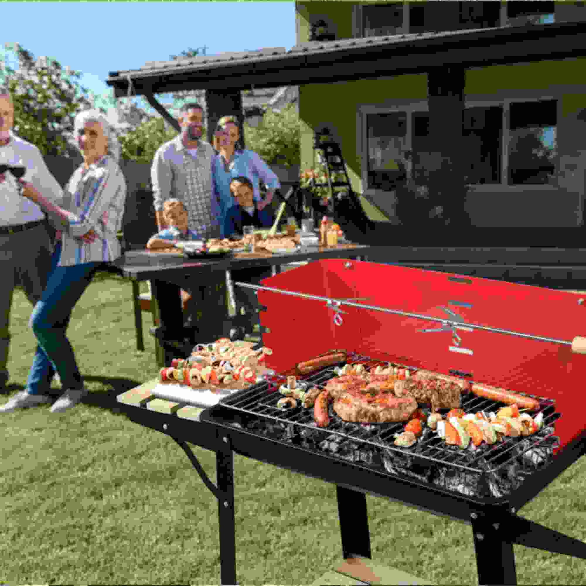 Black Red Enamel Charcoal Oven N549