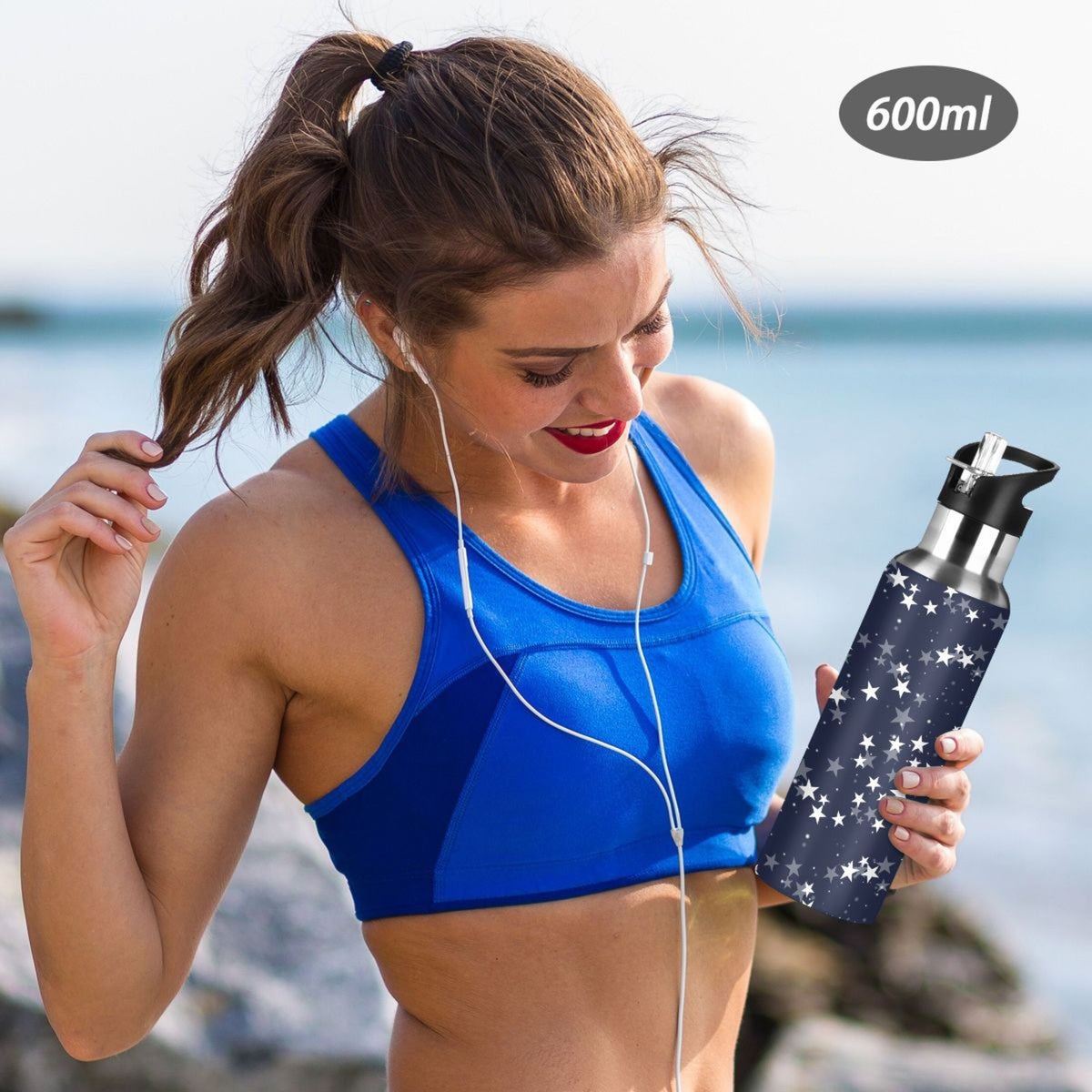 Navy Stainless Steel Insulated Water Bottle with Straw Lid R3302