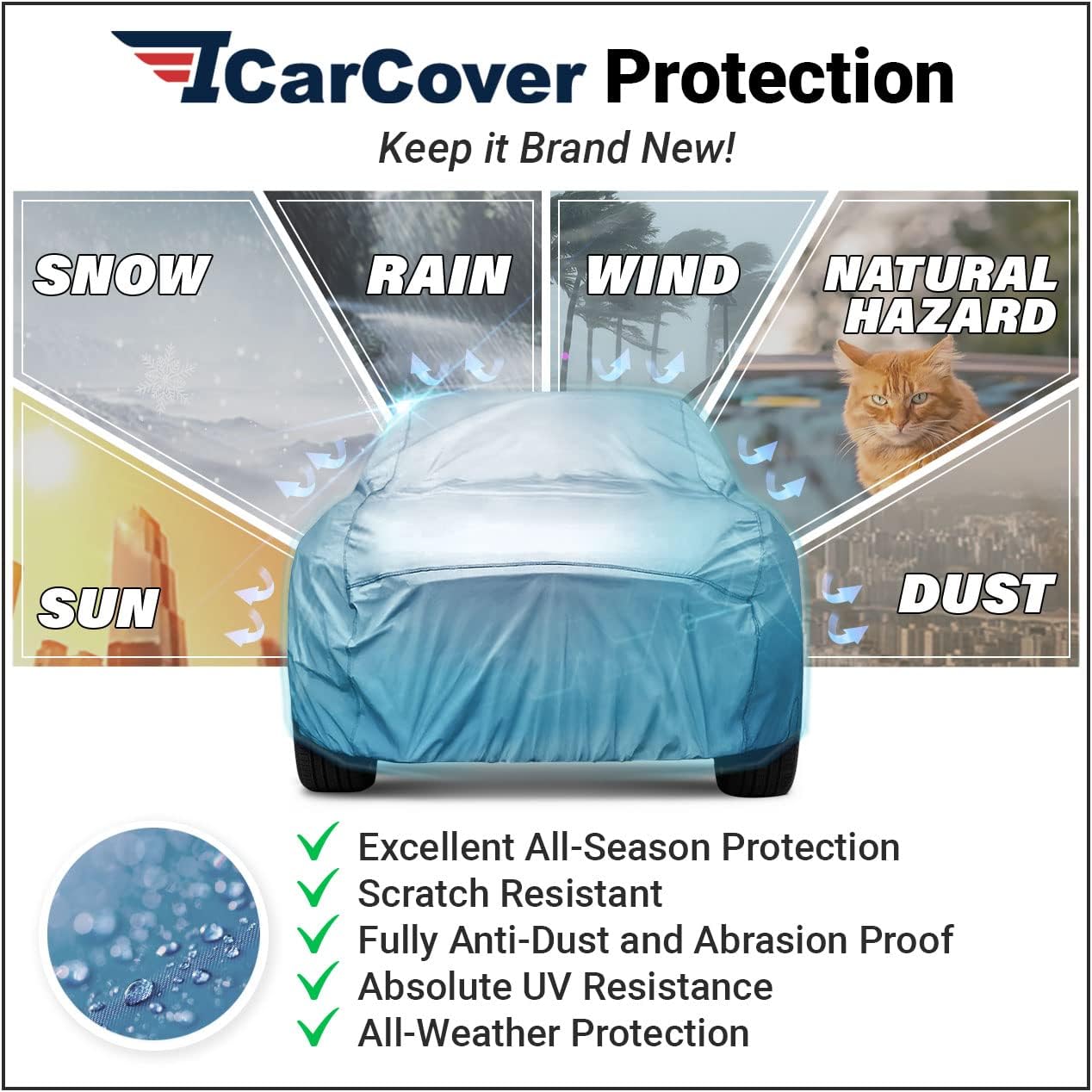 Full Car Cover Waterproof All Weather Resistant Custom Outdoor Indoor Sun Snow Storm Protection Form-Fit Padded Cover with Straps L4167