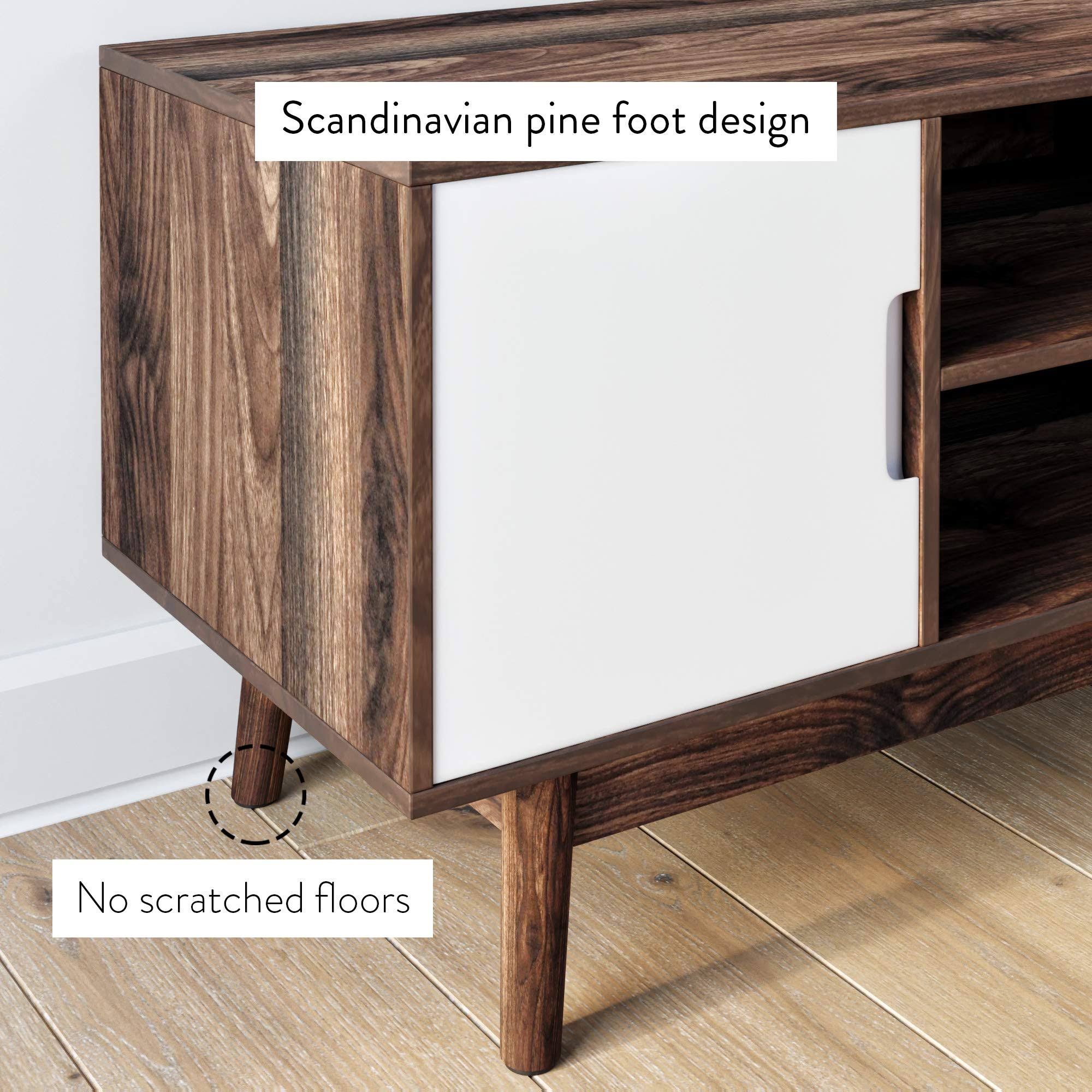 Brown Scandinavian TV Stand with White Cabinet Doors R7484