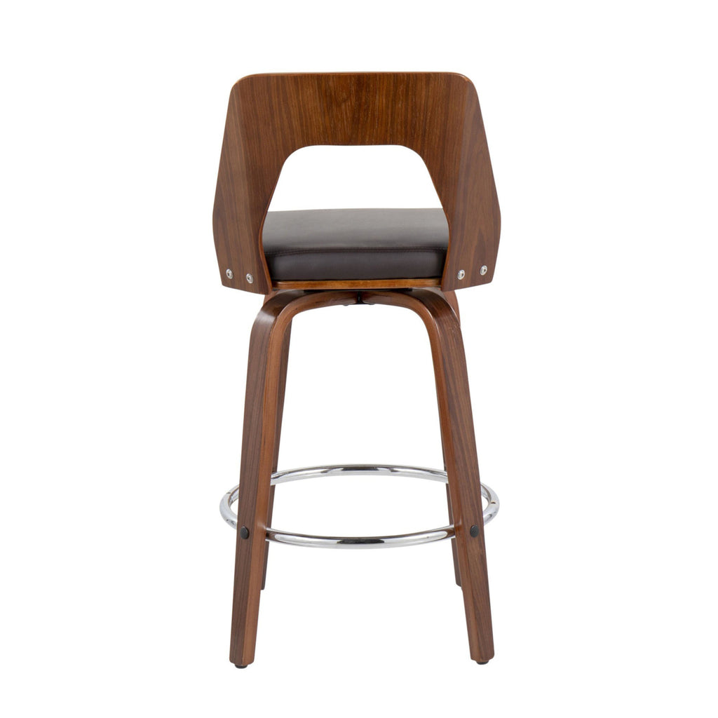 Mid-Century Modern Counter Stool In Walnut And Brown Faux Leather - Set Of 2 H98815