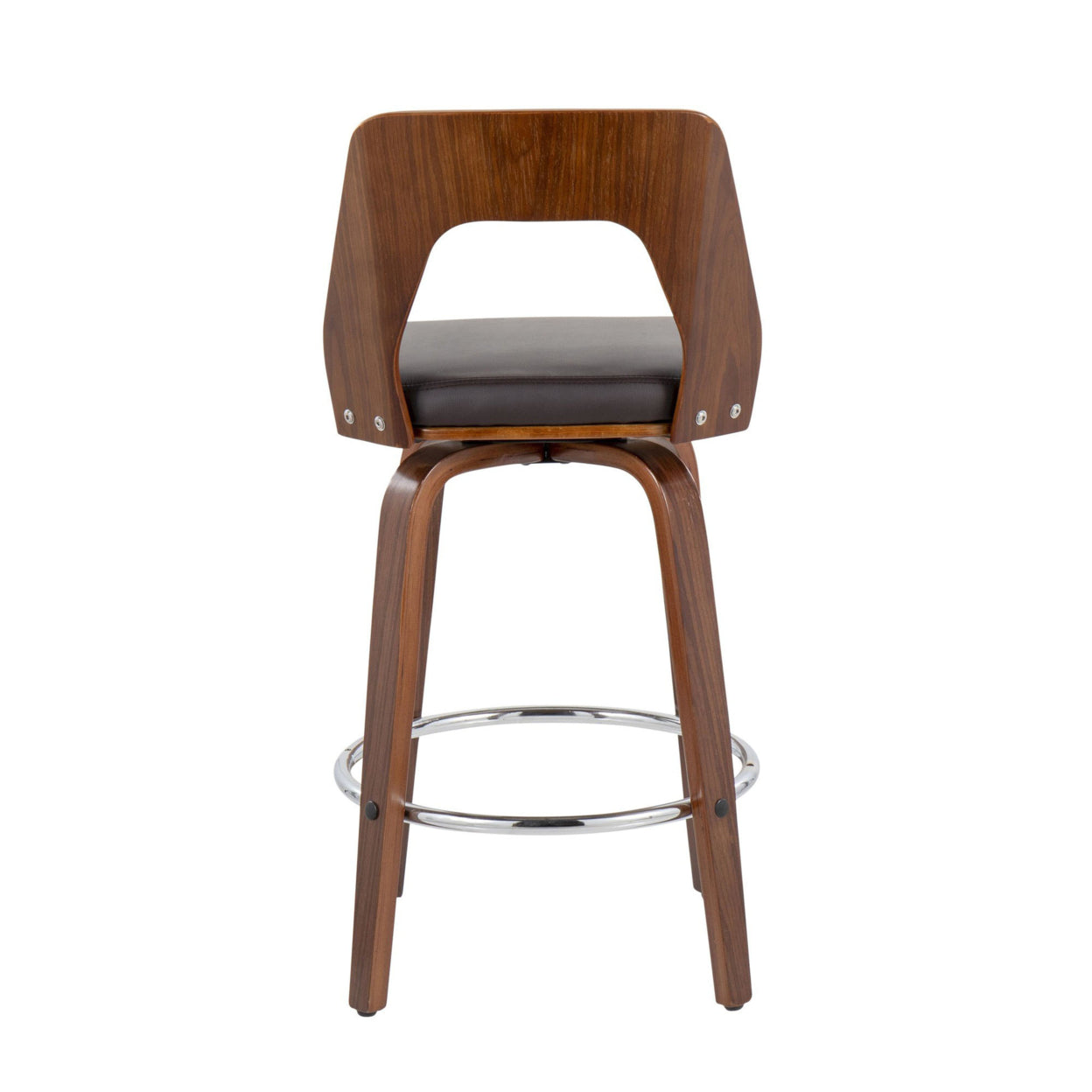 Mid-Century Modern Counter Stool In Walnut And Brown Faux Leather - Set Of 2 H98815