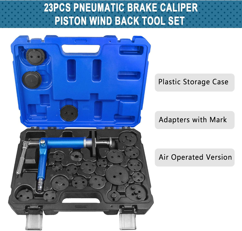 23PCS Air Powered Brake Caliper Wind Back Tool Kit with Adapters W873620