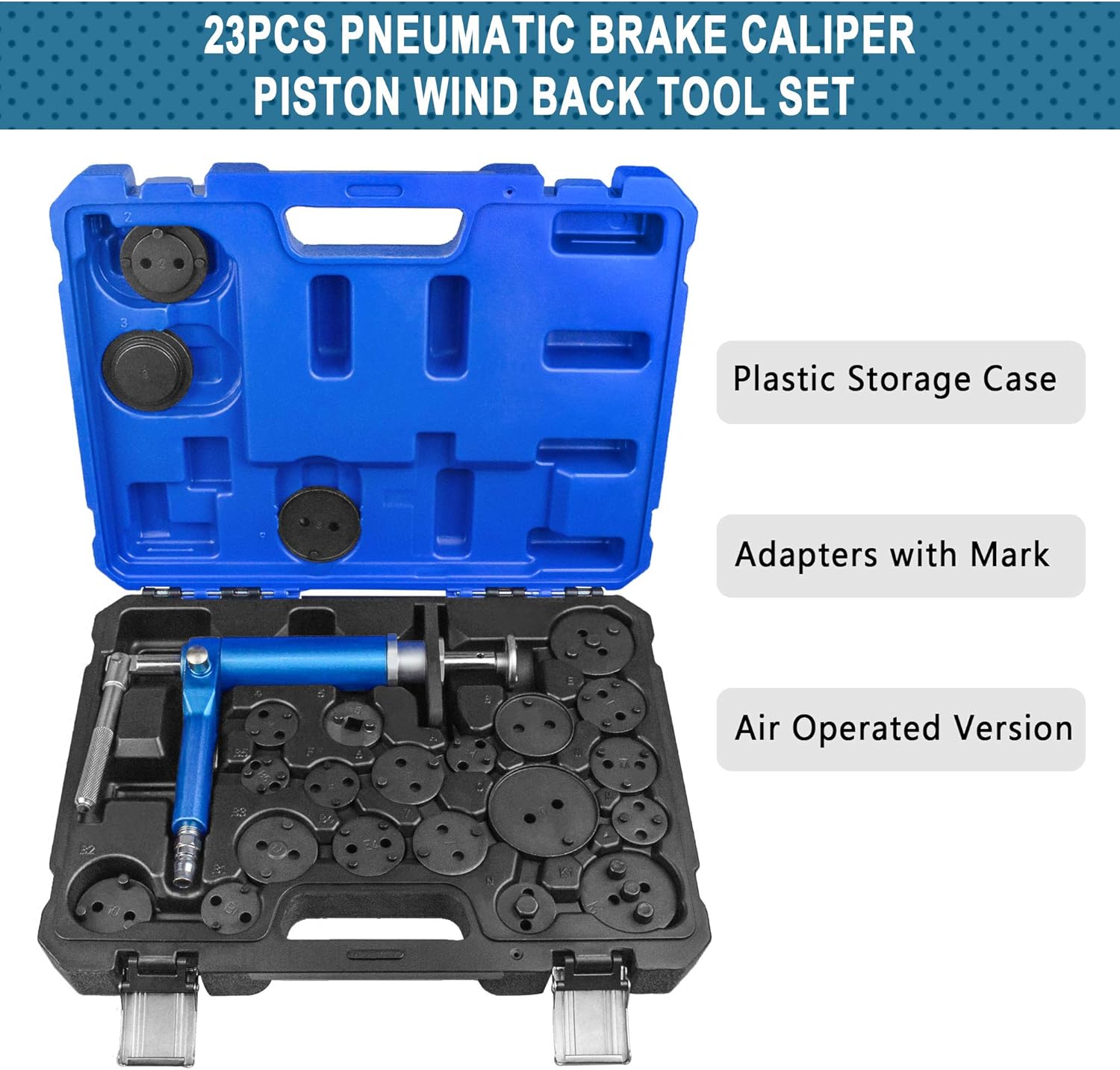 23PCS Air Powered Brake Caliper Wind Back Tool Kit with Adapters W873620